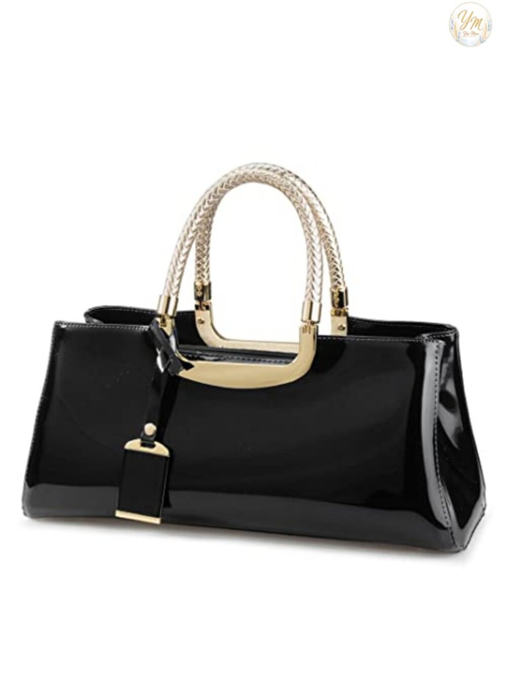 Glossy Faux Patent Leather Structured Satchel Shoulder Handbag Evening Party